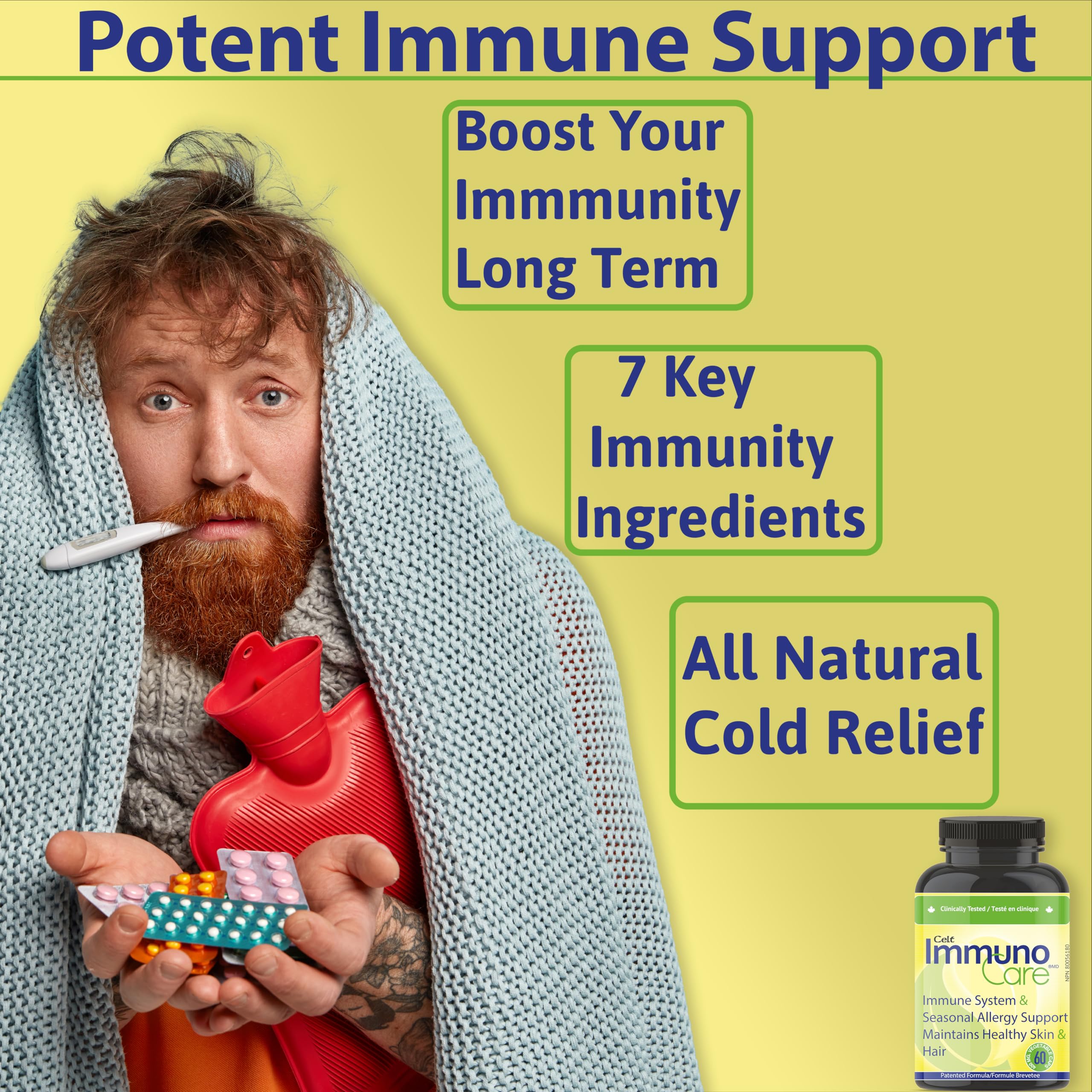 Close-up of Celt Immunocare capsules showing soft vegan caps for daily support