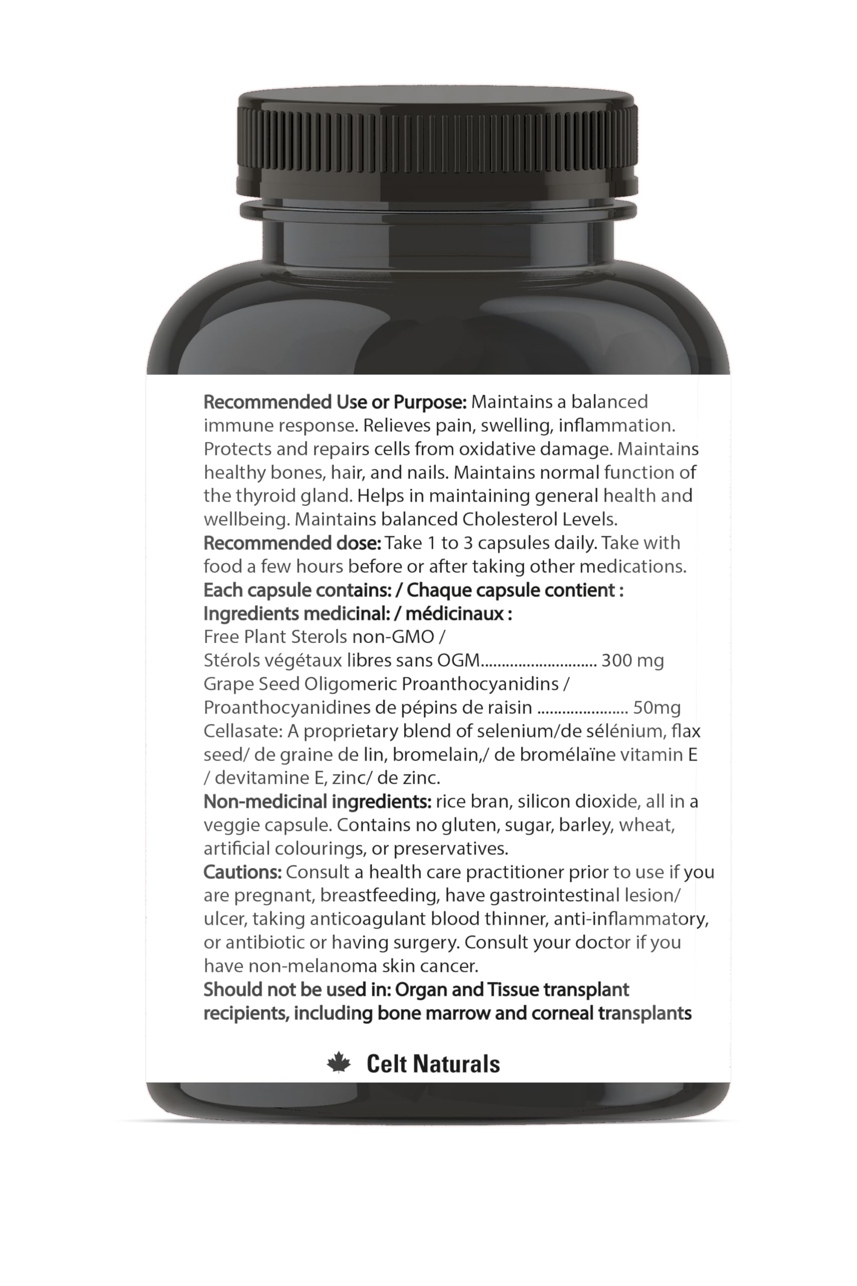 Detailed ingredients panel of Celt Immunocare highlighting seven components