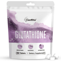 Cenffitio Glutathione supplement bottle highlighting skin-brightening formula.