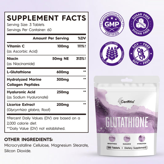 Cenffitio Glutathione capsules arranged for a daily skincare routine.