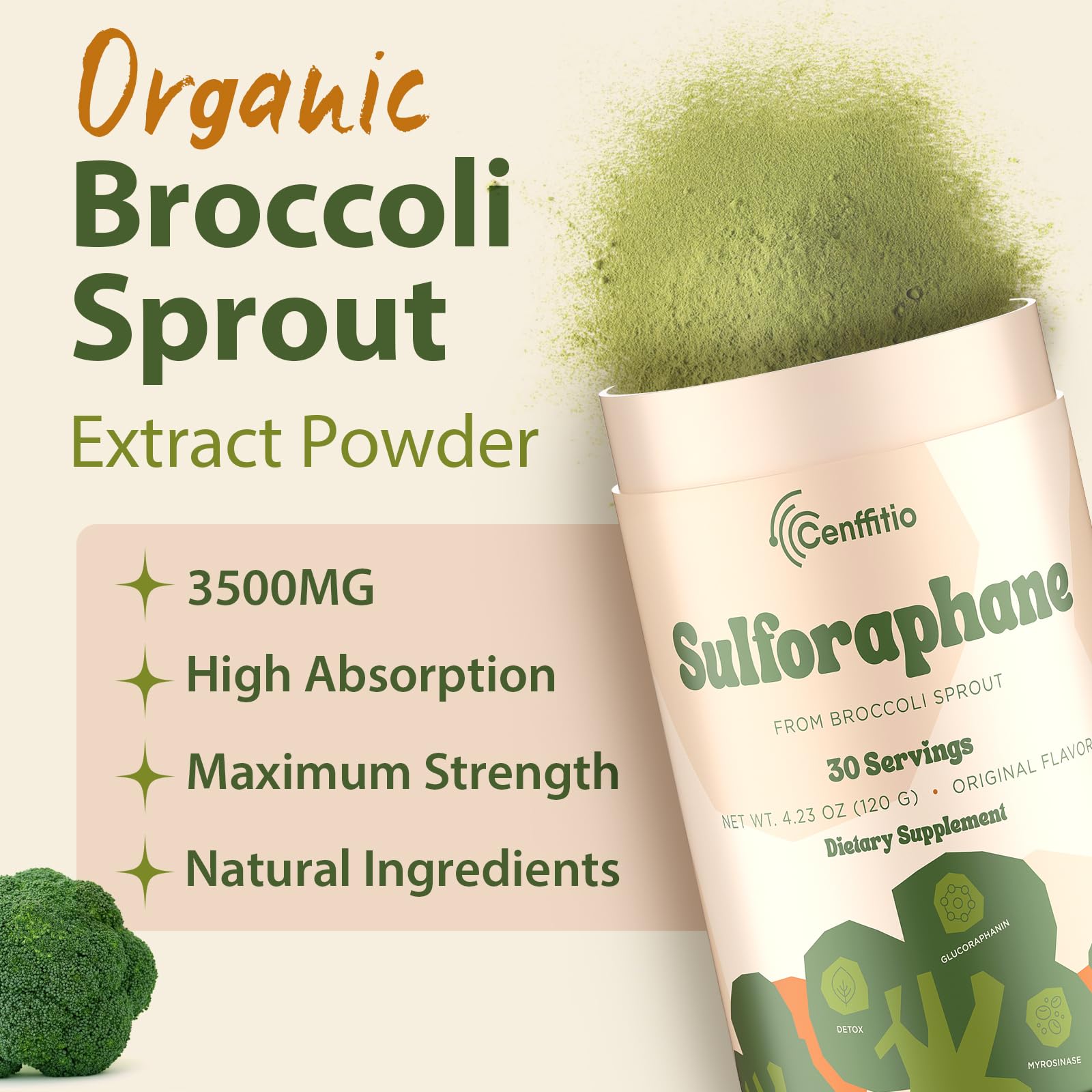 Cenffitio sulforaphane powder scoop ready to mix
