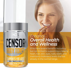 Censor omega 3-6-9 blend jar emphasizes essential fatty acids for daily health.