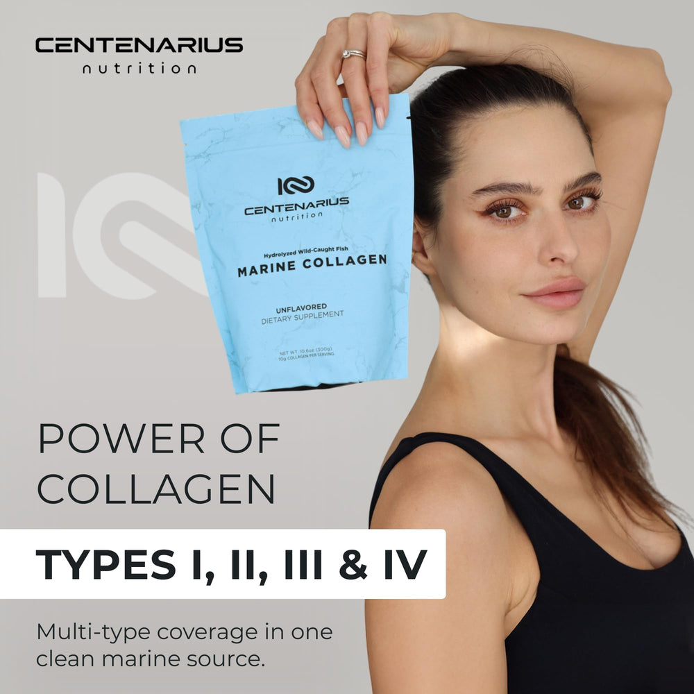 Centenarius Nutrition collagen powder blended into a smoothie for daily routine.
