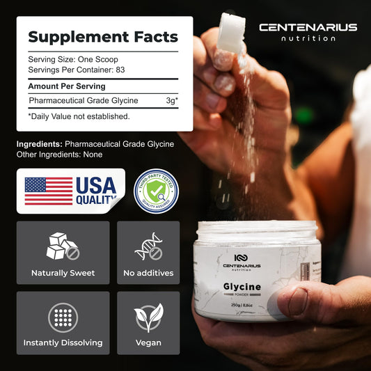 Centenarius Glycine Powder scoop for a sleep-friendly evening routine