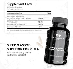 Centenarius Sleep + Mood bottle label highlights ingredients for relaxation