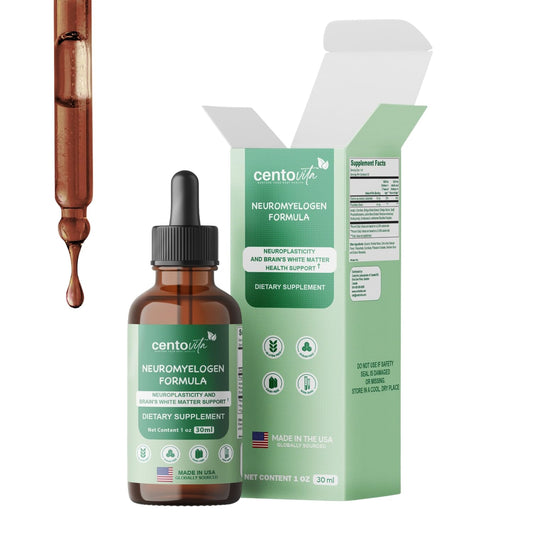 Centovita Neuromyelogen bottle on a shelf signaling kid-friendly brain support