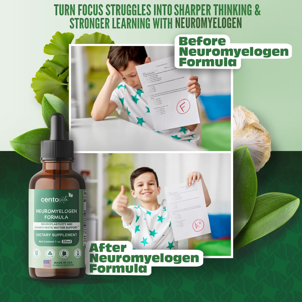 Child taking Centovita Neuromyelogen drops during homework