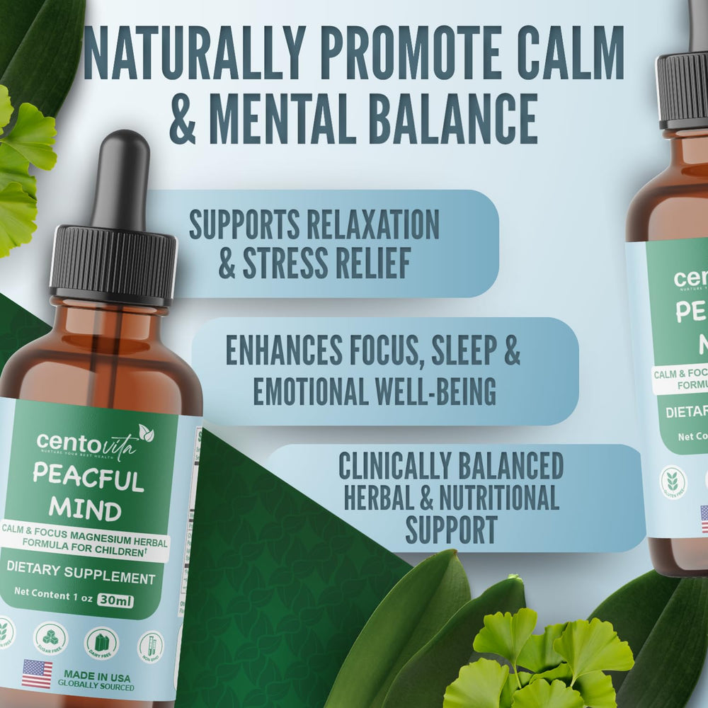 Centovita Peaceful Minds berry flavor liquid makes daily magnesium enjoyable for children
