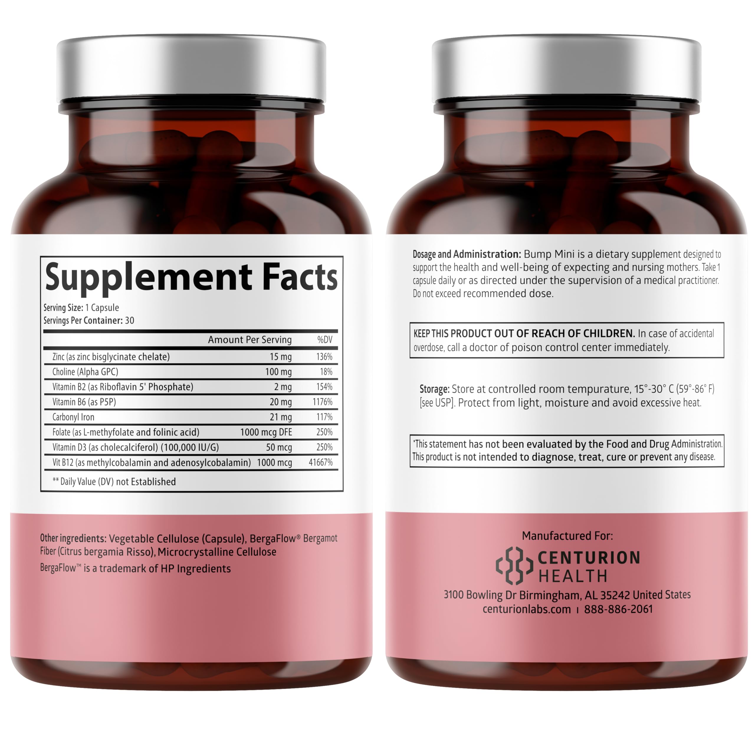 Centurion Bump Mini capsules on a clean surface for daily prenatal nutrition