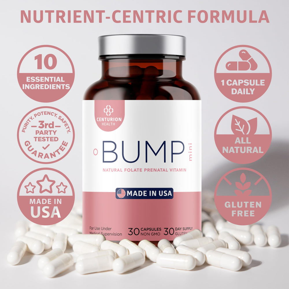 Centurion Bump Mini nutrition panel showcases complete prenatal nutrients