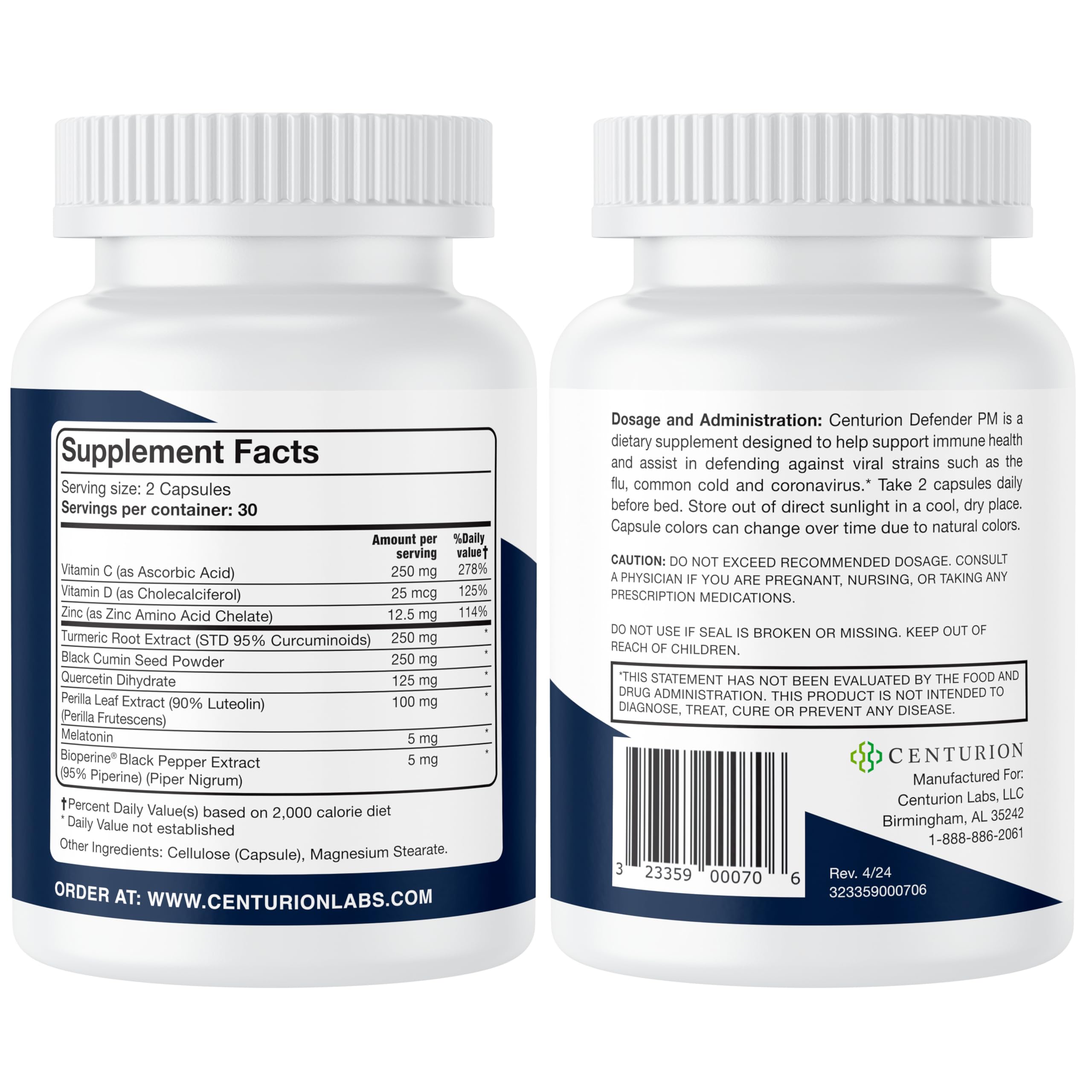 Centurion Defender PM capsules closeup showing the nightly dose