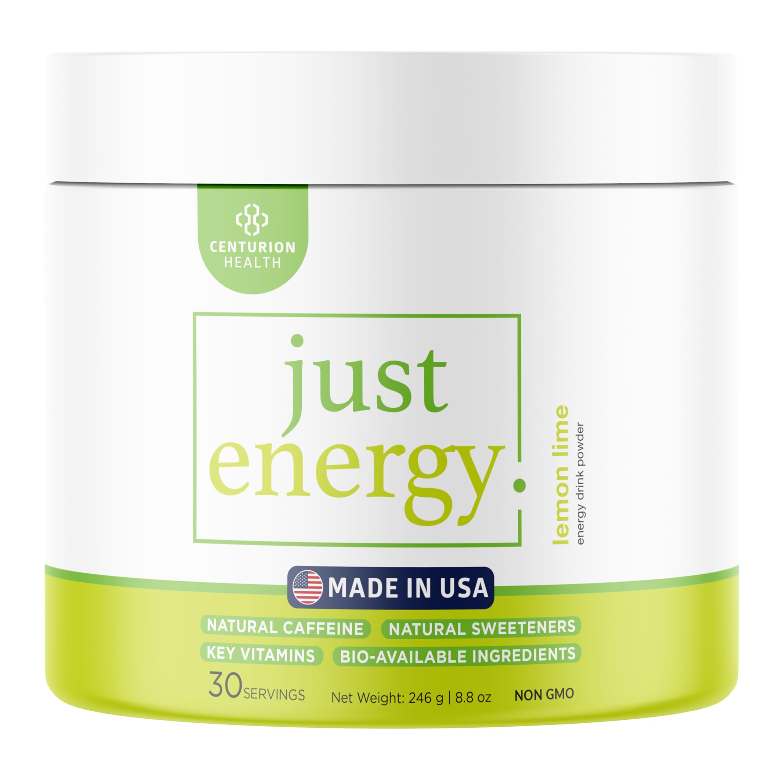 Centurion Health Just Energy Lemon Lime packaging ready for a clean energy boost.