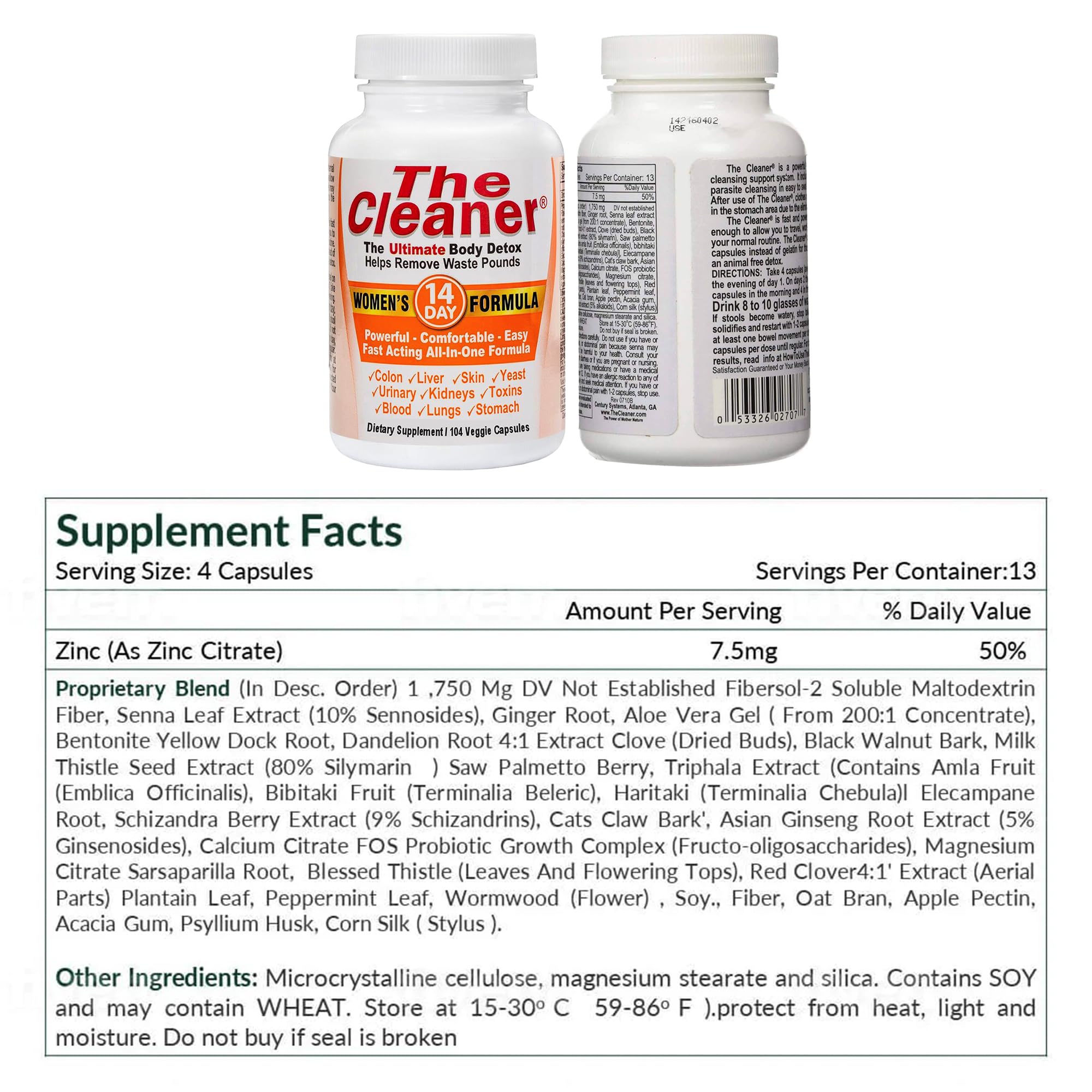 Century Systems The Cleaner usage instructions — simple 14-day regimen for easy planning.
