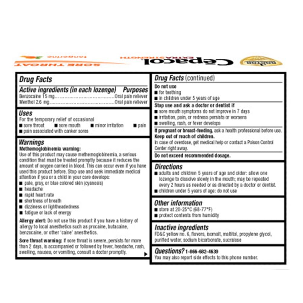 Cepacol lozenges closeup highlighting honey lemon flavor and texture.