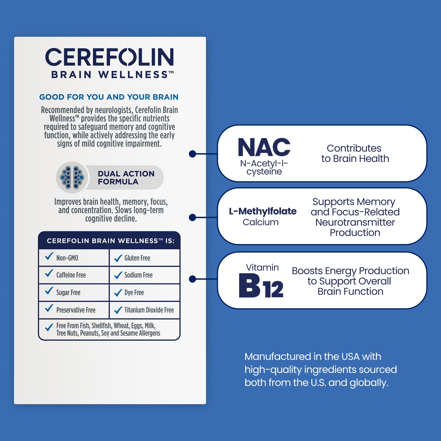 Cerefolin bottle being poured to illustrate daily dosage and routine use