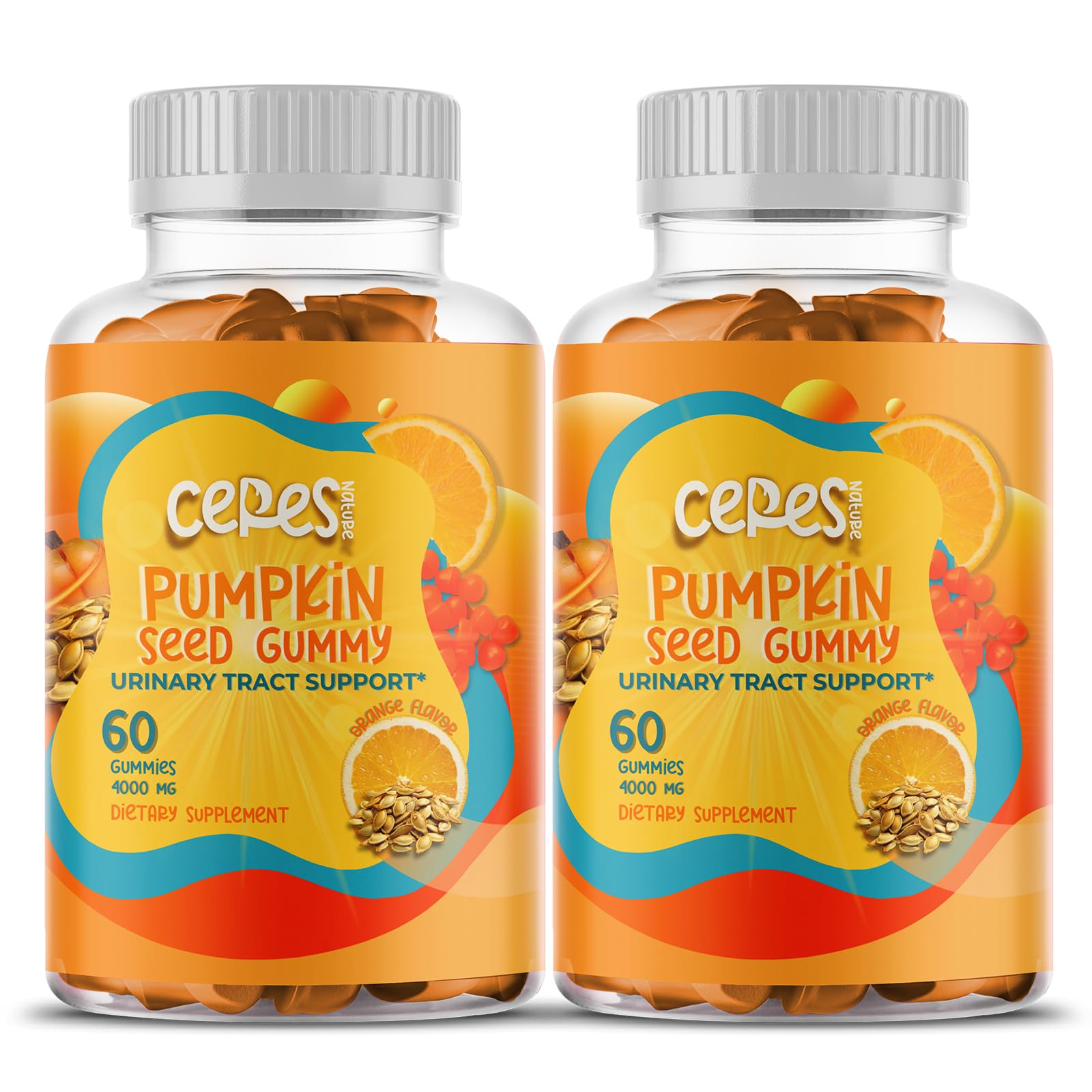 Ceres Nature pumpkin seed oil gummies bottle with orange flavor for skin benefits.