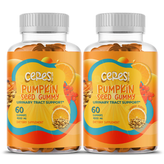 Ceres Nature pumpkin seed oil gummies bottle with orange flavor for skin benefits.