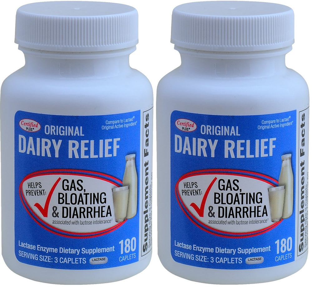 Certified Plus Lactase Enzyme 360-caplets bottle supports dairy digestion with natural lactase.