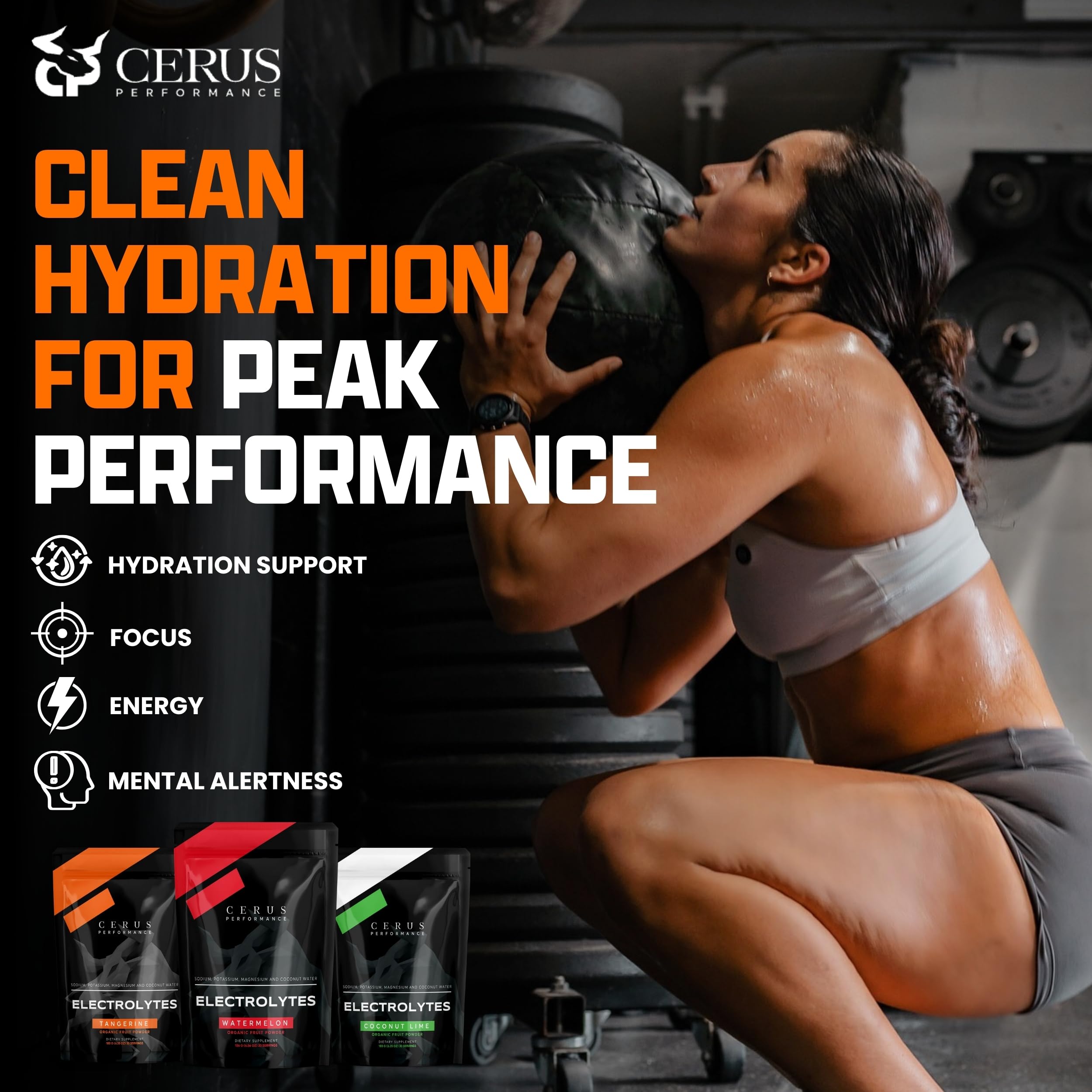 Cerus Tangerine electrolyte powder scoop for convenient pre-workout fueling.