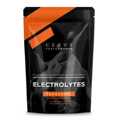 Cerus Performance Electrolyte Tangerine tub close-up highlighting sugar-free hydration.
