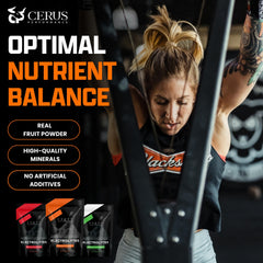 Cerus real fruit powder and minerals in the electrolyte tub show clean ingredients.