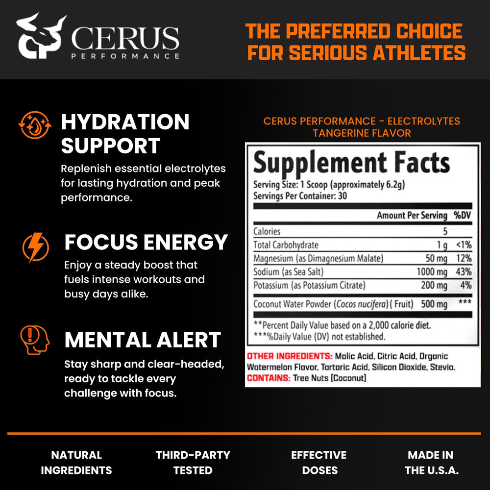 Cerus zero sugar label on electrolyte packaging for sugar-free option.