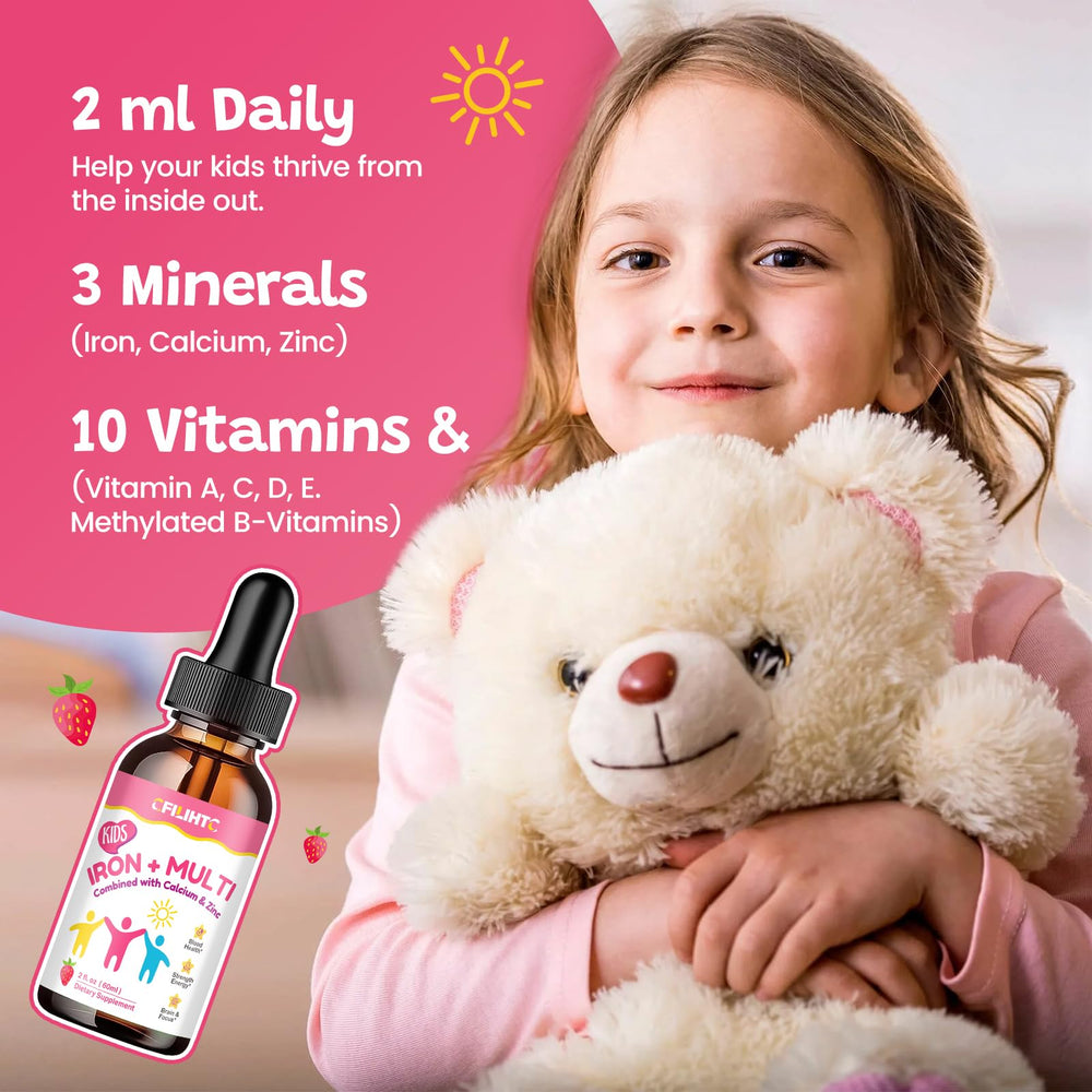 CFILIHTC Kids Iron Drops strawberry flavor dispenses easily for gentle dosing.