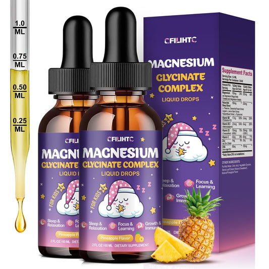 CFILIHTC kids magnesium drops bottle with pineapple flavor for daily calm and focus.