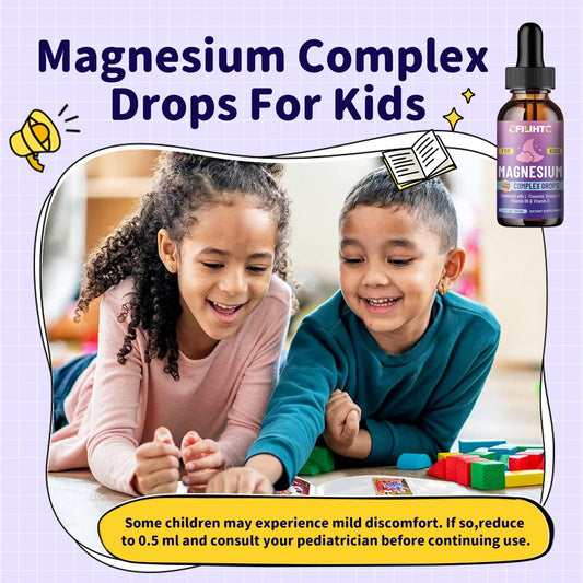 CFILIHTC Kids Magnesium Liquid bottle label showing ingredients and grape flavor.
