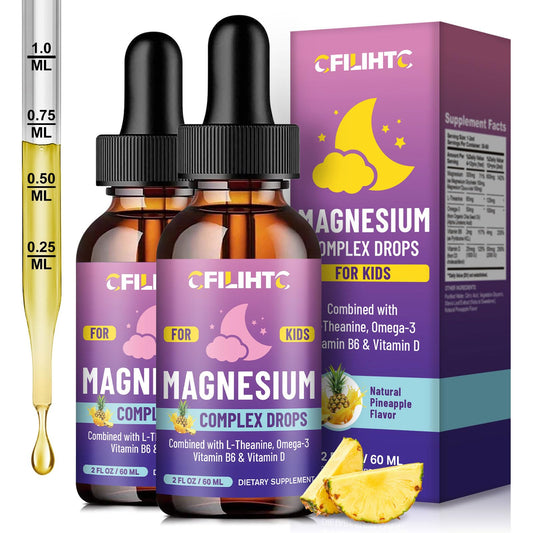 CFILIHTC Kids Magnesium Liquid Drops bottle with pineapple flavor for calm evenings