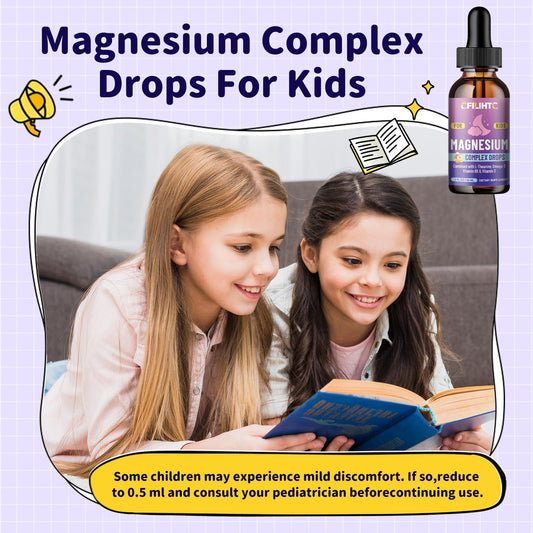 CFILIHTC Kids Magnesium Liquid Drops dropper pouring into a drink for easy dosing.