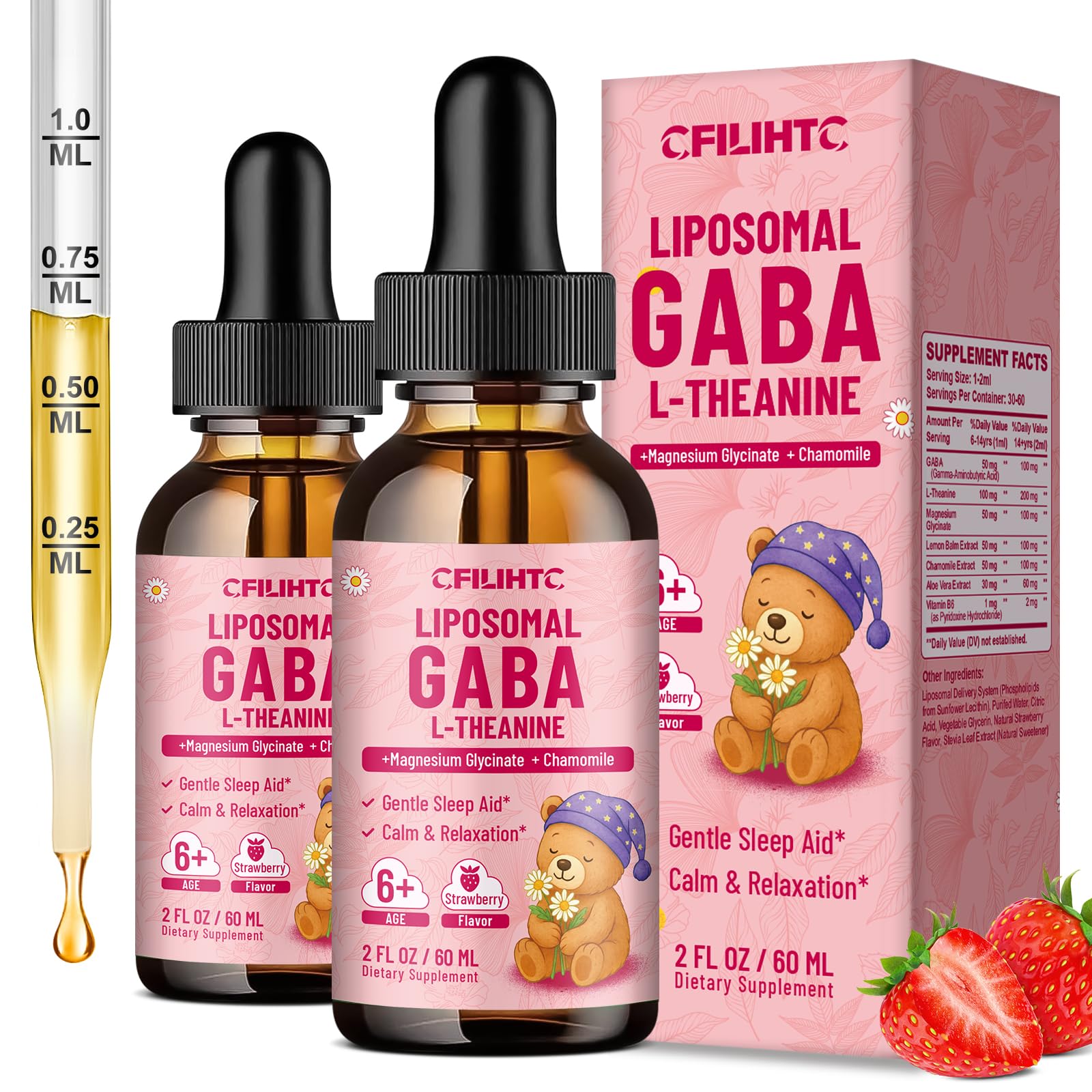 CFILIHTC liposomal GABA L-Theanine drops bottle for calm and focus
