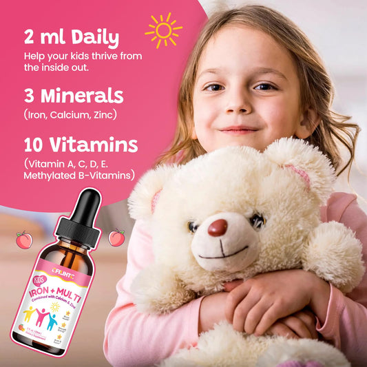 CFILIHTC iron drops dropper showing precise 2 ml dosing for adults and children.