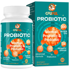 Cfuful Probiotics bottle front shows 300B CFU for daily gut balance.