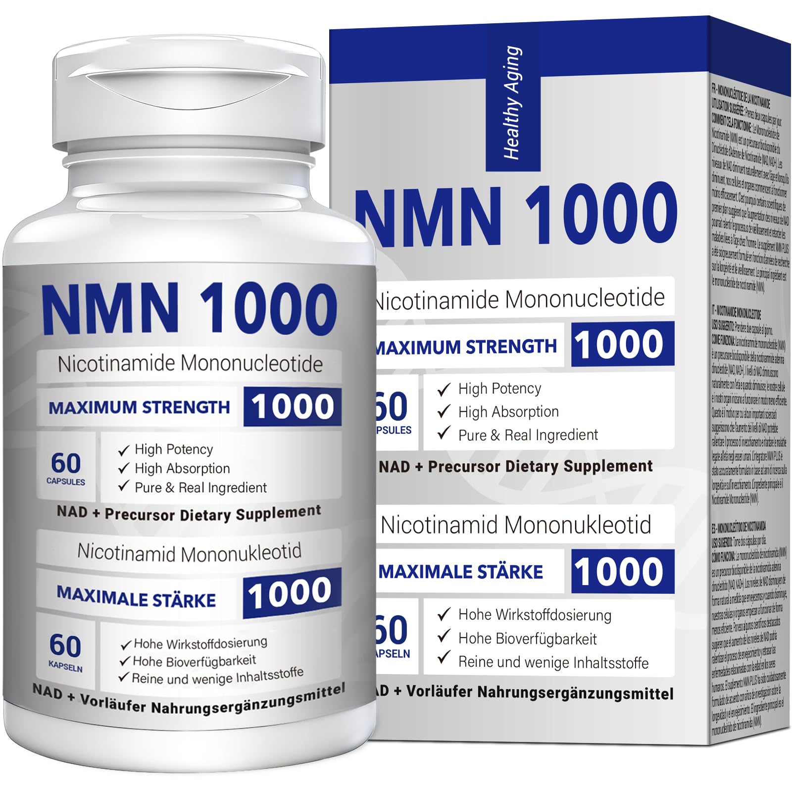 CFUKING NMN 1000mg bottle on shelf signaling easy NAD+ support.