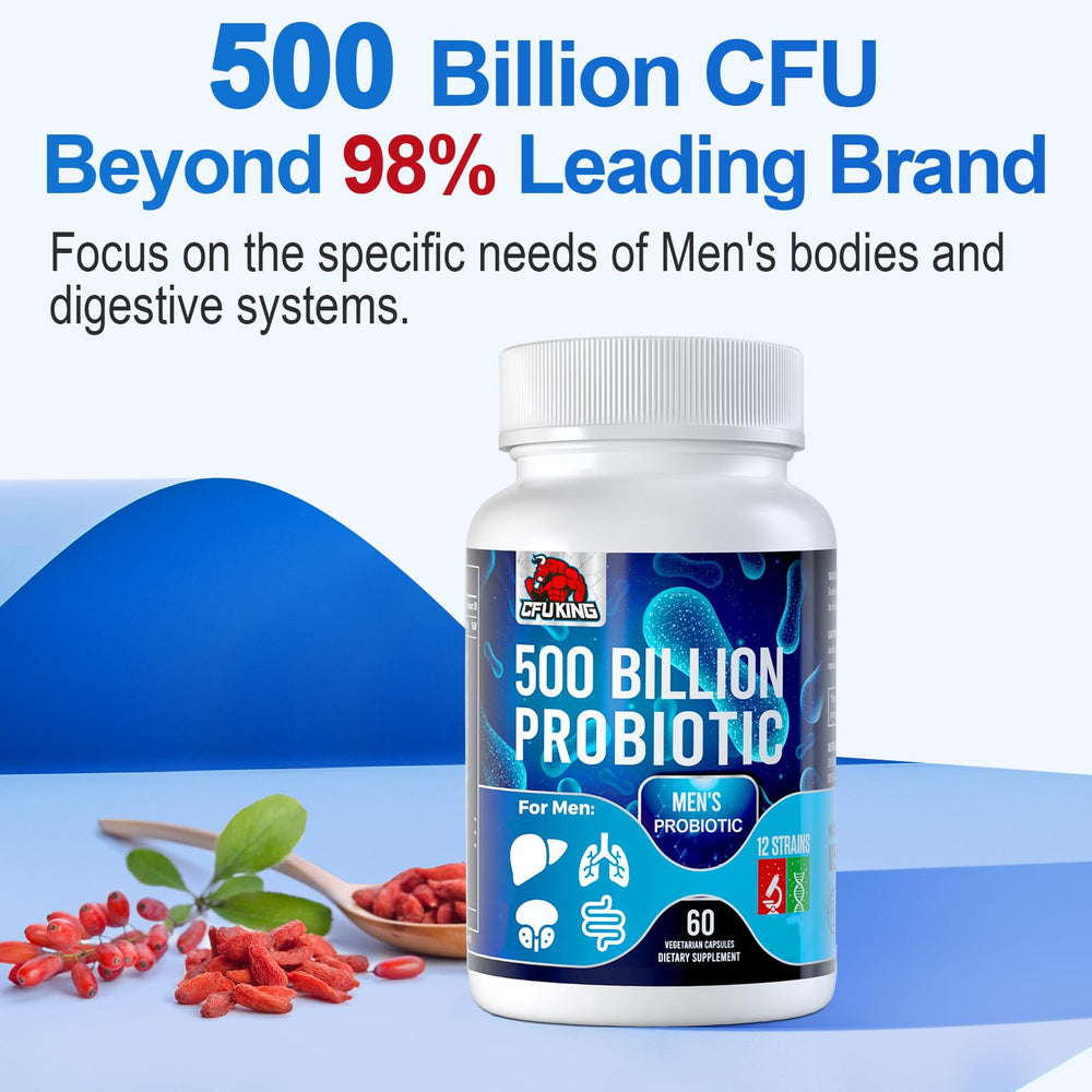 CFUKING Probiotics for Men organic fiber blend visual emphasizing benefits