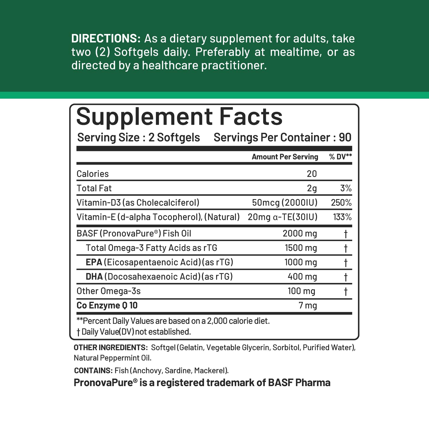 CGM Labs rTG Omega-3 peppermint oil label indicating flavor-enhanced intake