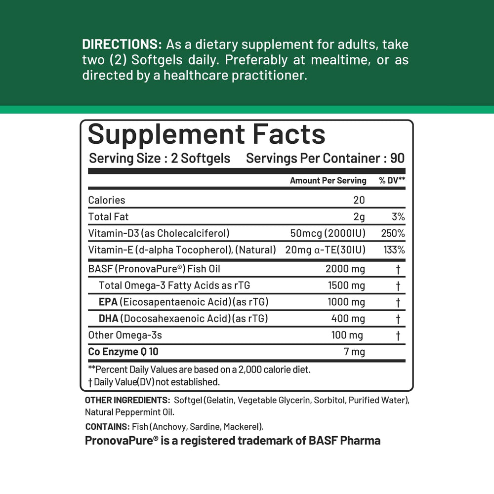 CGM Labs rTG Omega-3 peppermint oil label indicating flavor-enhanced intake