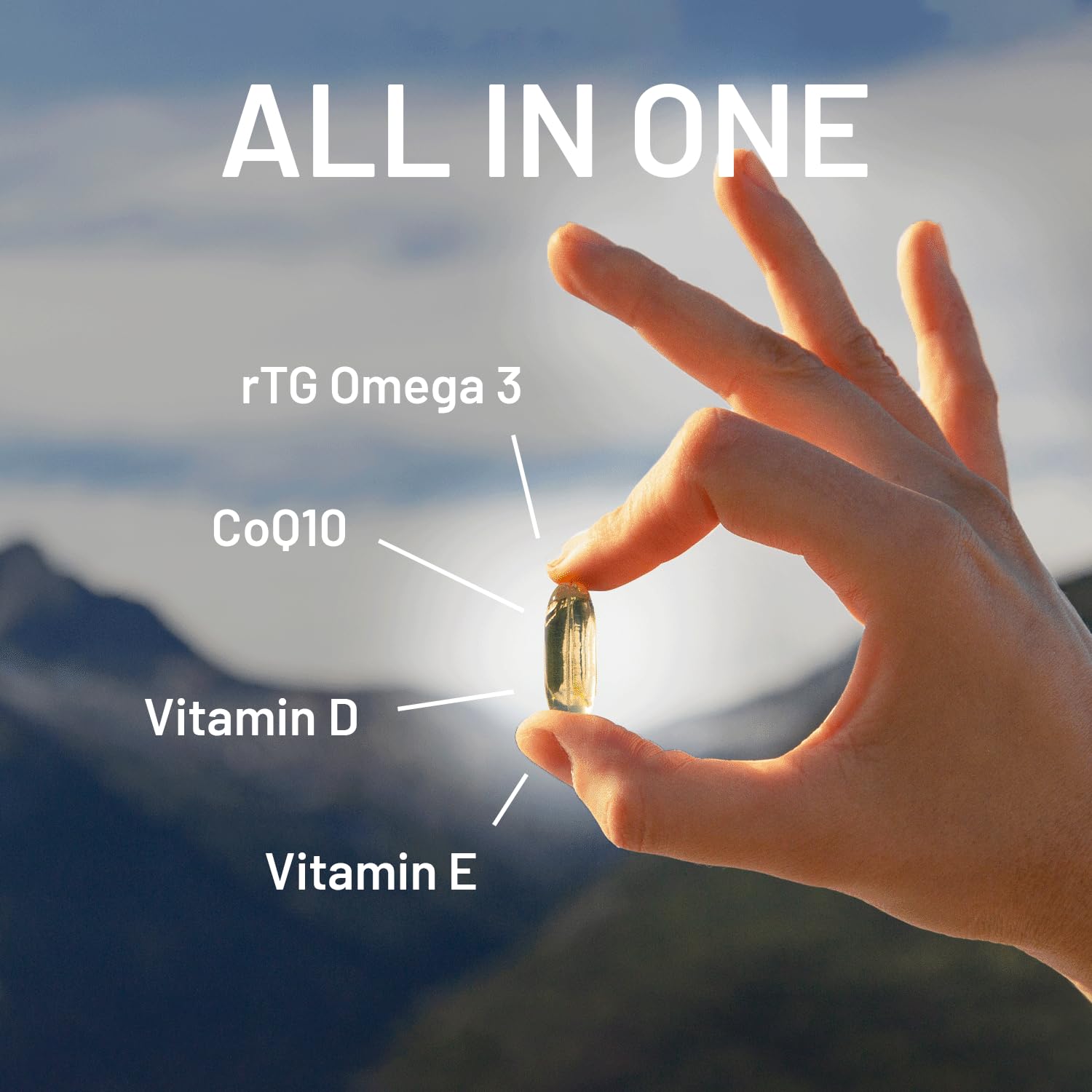 Close-up of CGM Labs rTG Omega-3 softgels for easy daily use