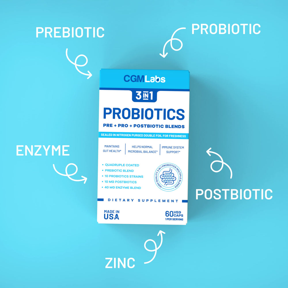 CGM Labs Probiotics 3 in 1 multi-strain blend supports digestive balance.