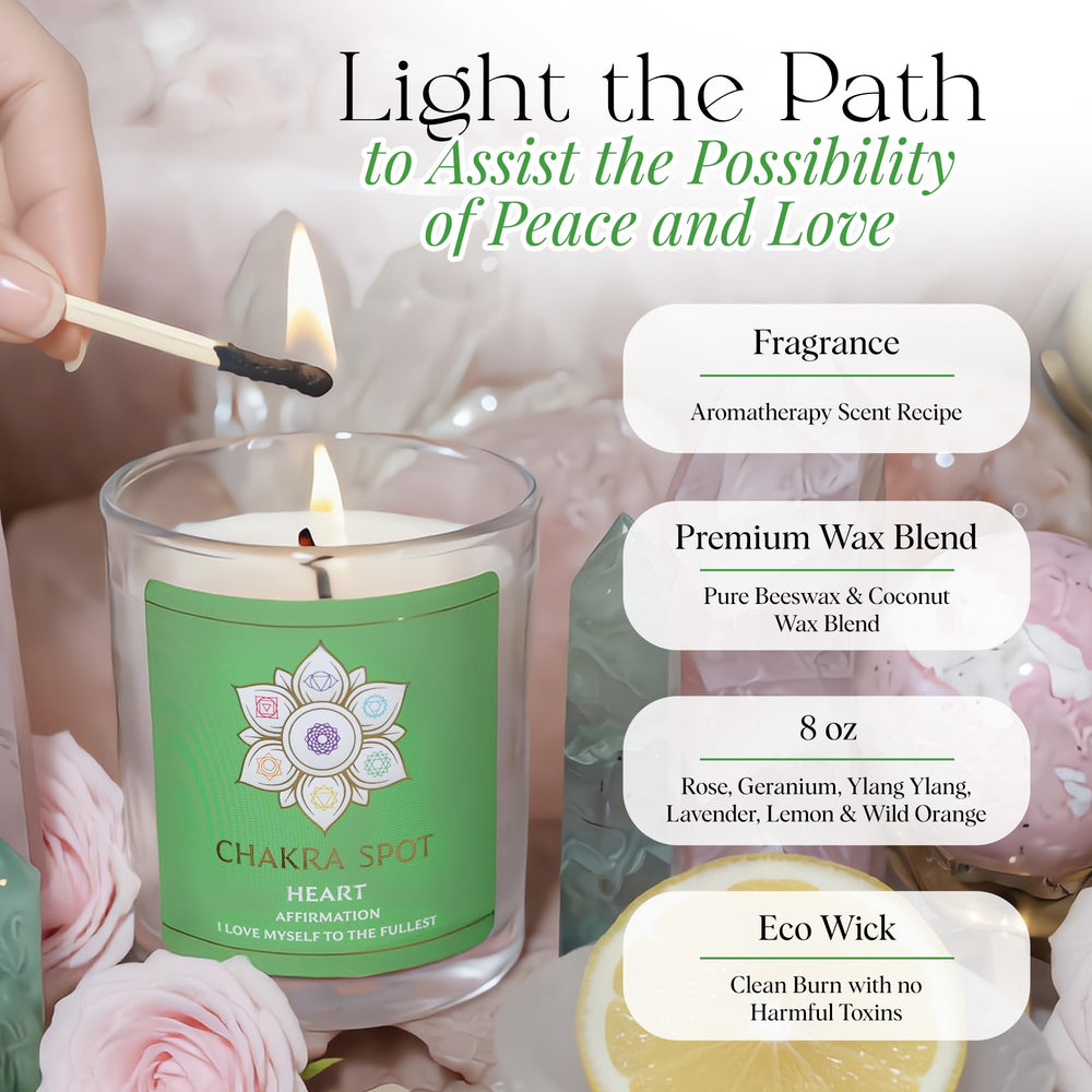 Chakra Spot Heart Chakra Candle ingredients beeswax coconut blend for clean, toxin-free burn.