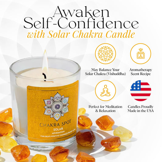 Chakra Spot Solar Chakra Candle jar closeup showing natural beeswax.
