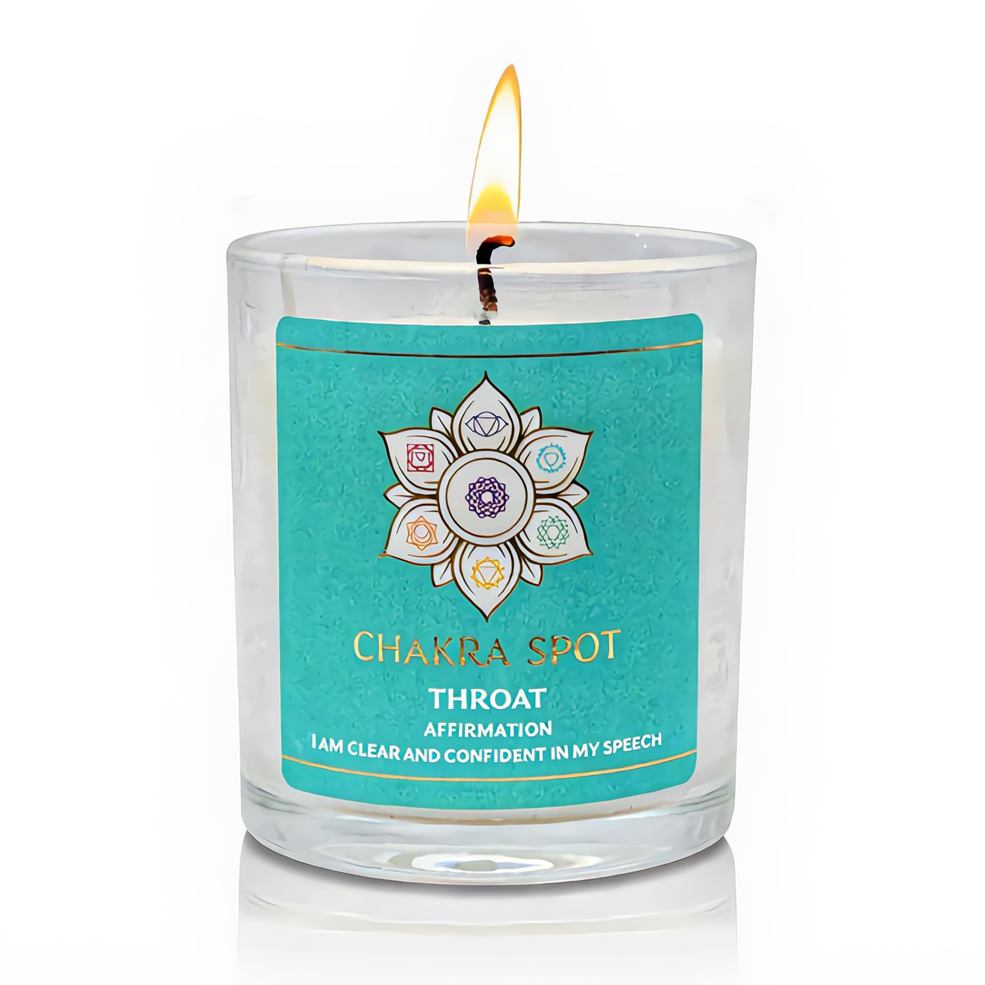 Chakra Spot Vishuddha candle closeup showing a calming aroma ideal for mindful routines.