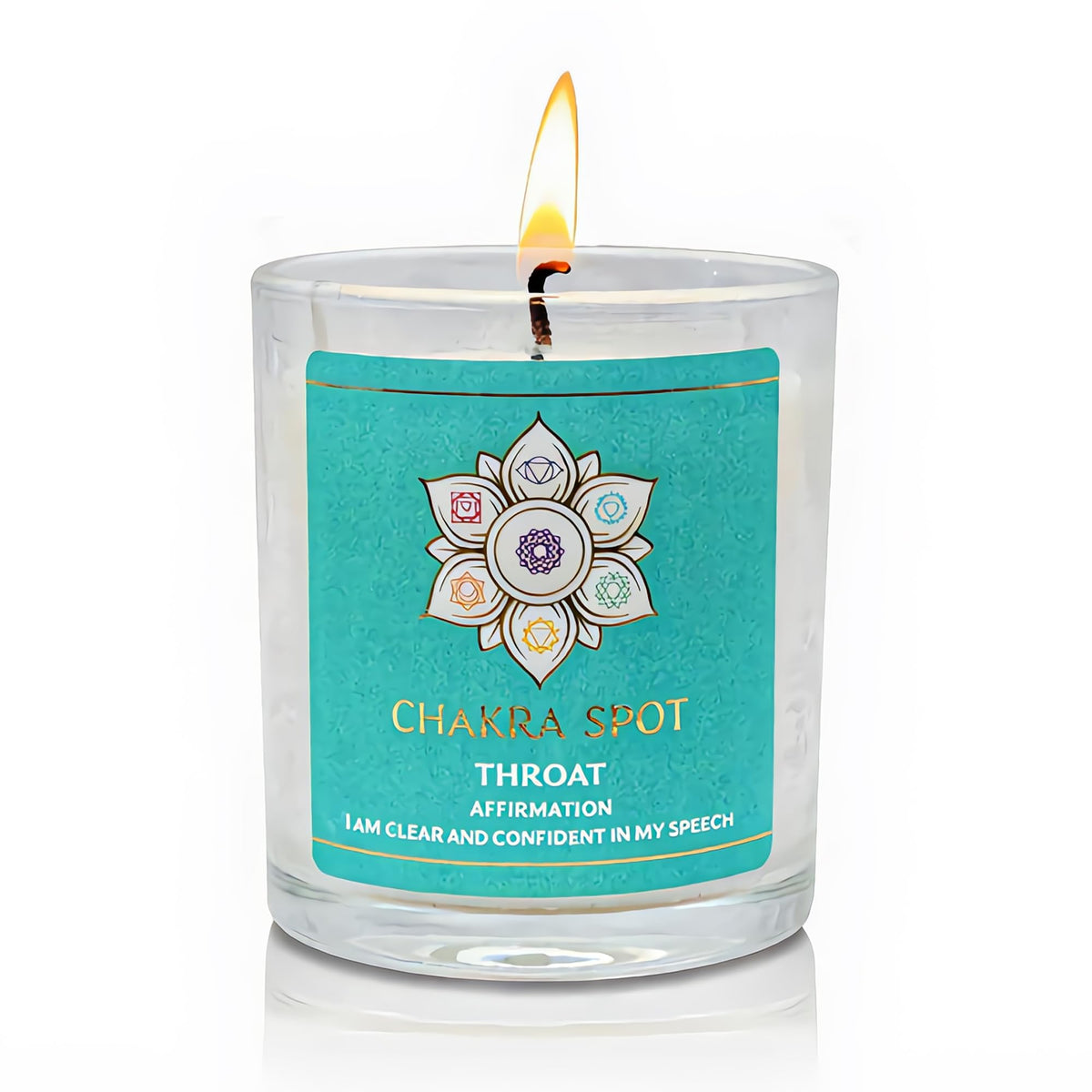 Chakra Spot Vishuddha candle closeup showing a calming aroma ideal for mindful routines.