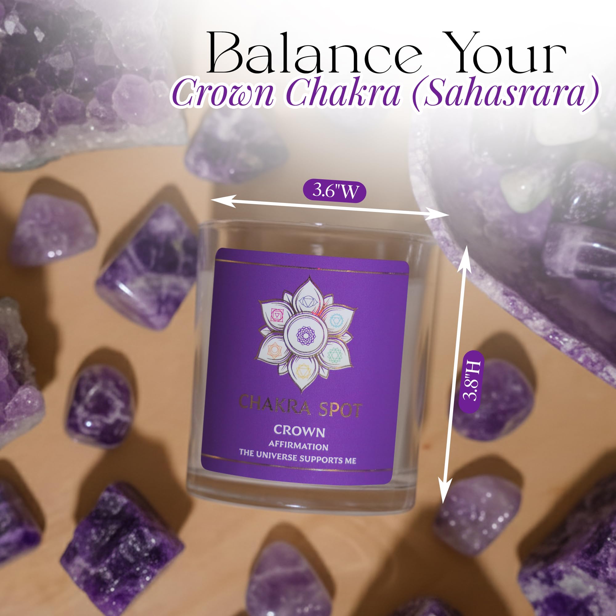Chakra Spot Crown Chakra candle with patchouli inviting balance.
