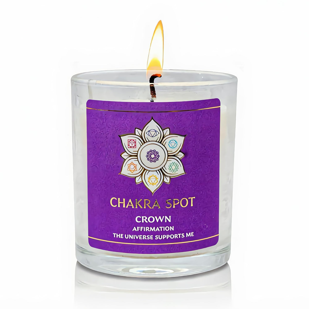 Chakra Spot Crown Chakra candle with rose aroma for mindful meditation.