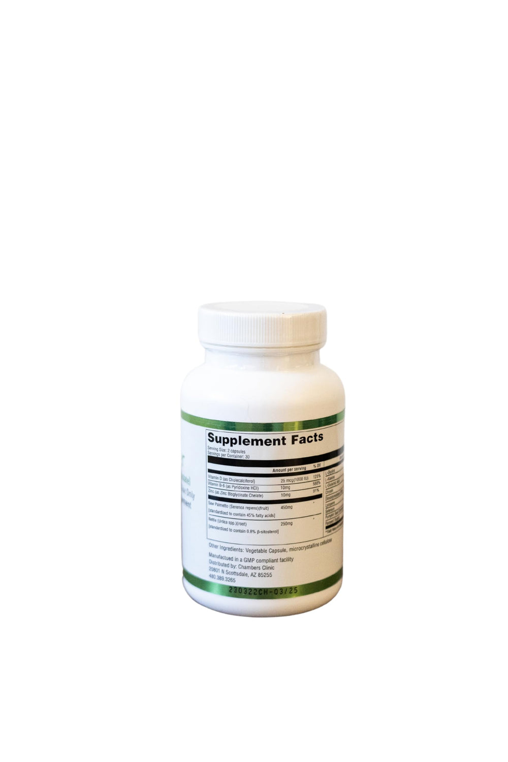 Chambers Supplements DHT Buster label highlighting natural ingredients.