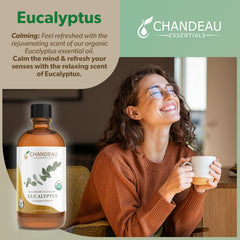 Amber bottle of Chandeau Essentials eucalyptus oil protects from light