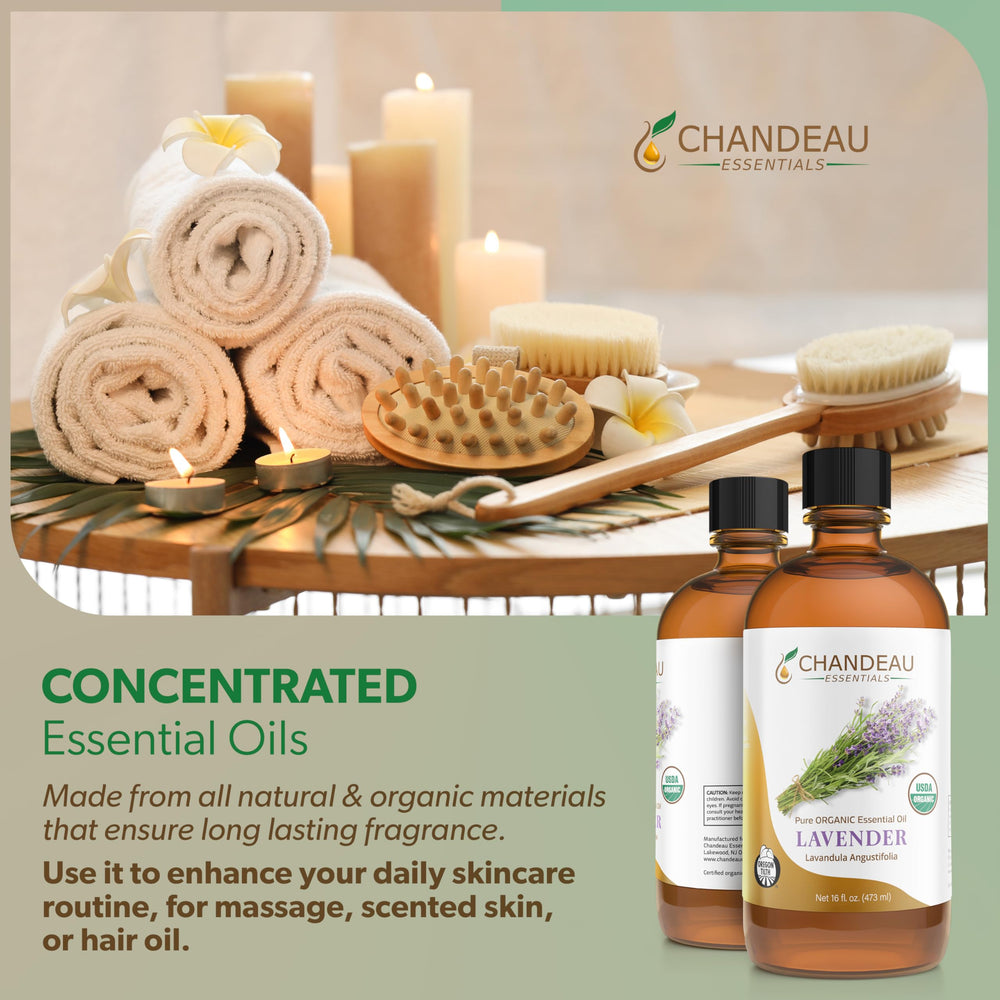 Chandeau Essentials lavender oil displayed for candle diffusion projects.