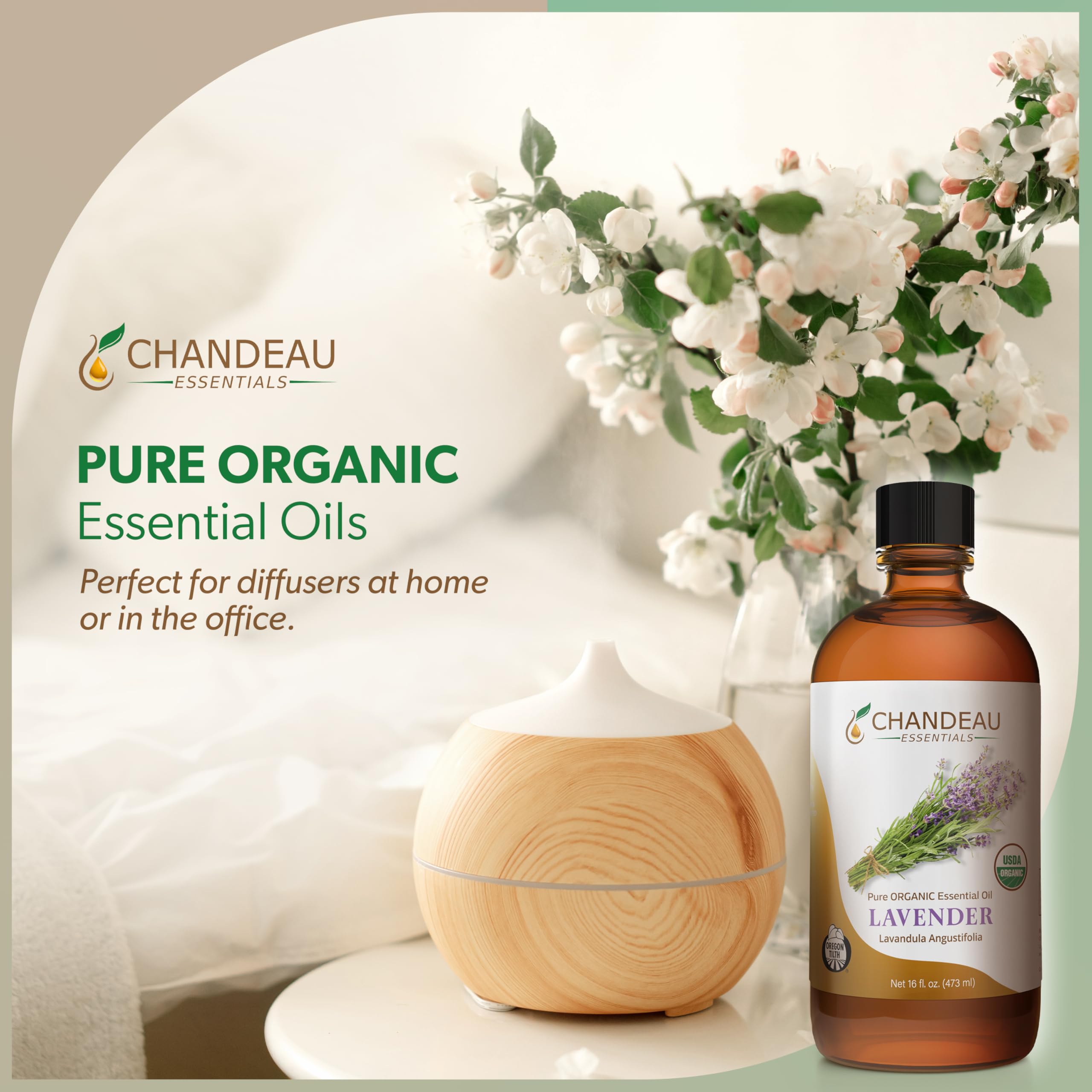Chandeau Essentials lavender oil in a diffuser setup for calming ambiance.